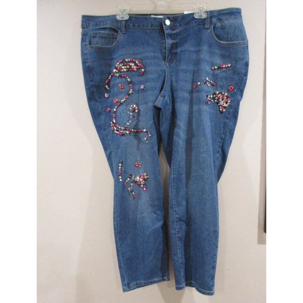 NWT Cato Denim Plus Sportswear Women 20WP Blue Rhinestone MSRP 44.00 Mid Rise Sk